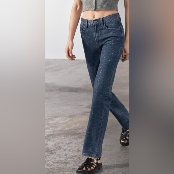 Zara Women High Waist Bootcut Rhinestone Embellished Jeans 2024 - Picture 8 of 15